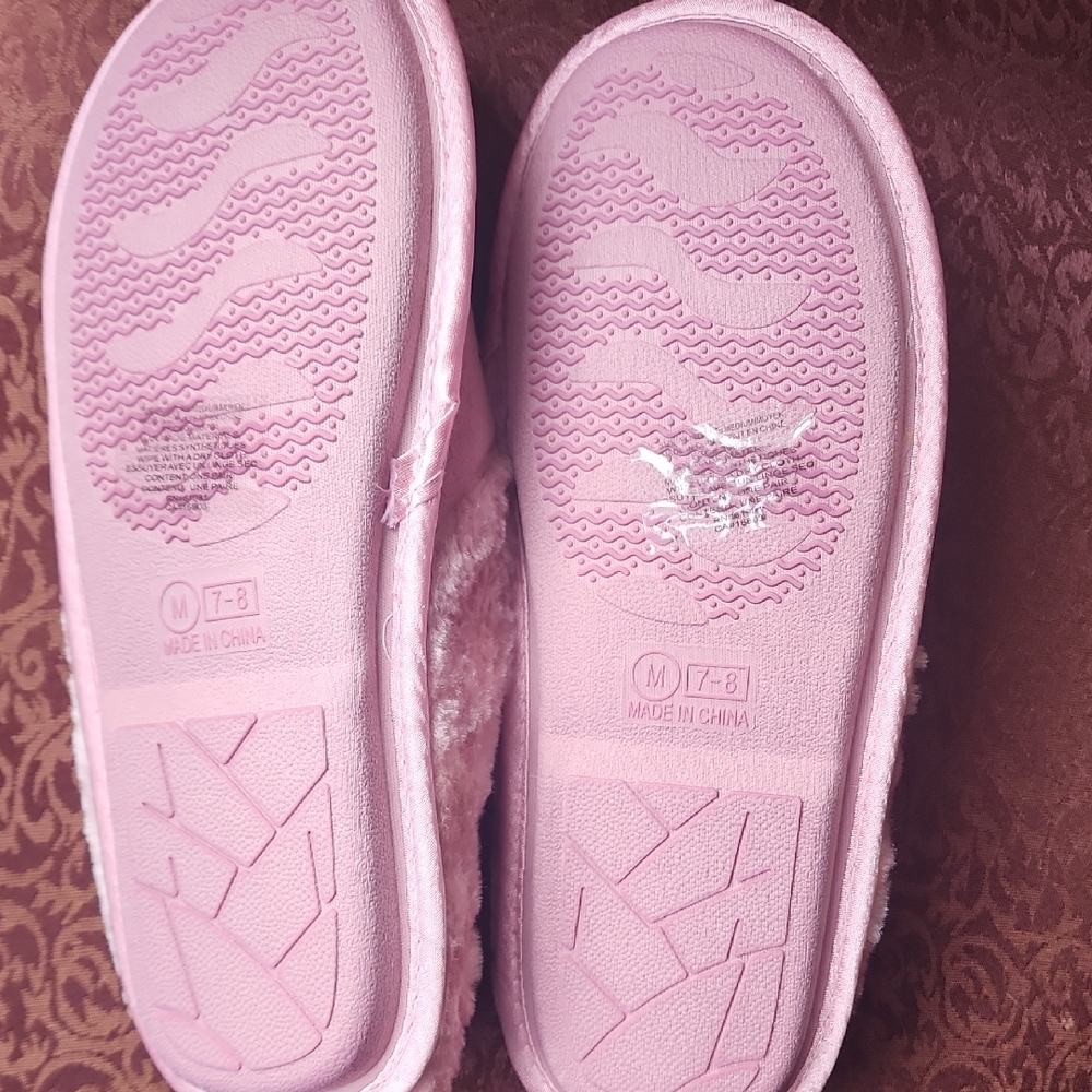 Pink Fuzzy Slippers with Gem Accents - Picture 2 of 4